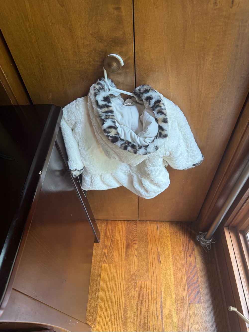 Rothschild Cream Faux-Fur Pea Coat with Leopard Trim